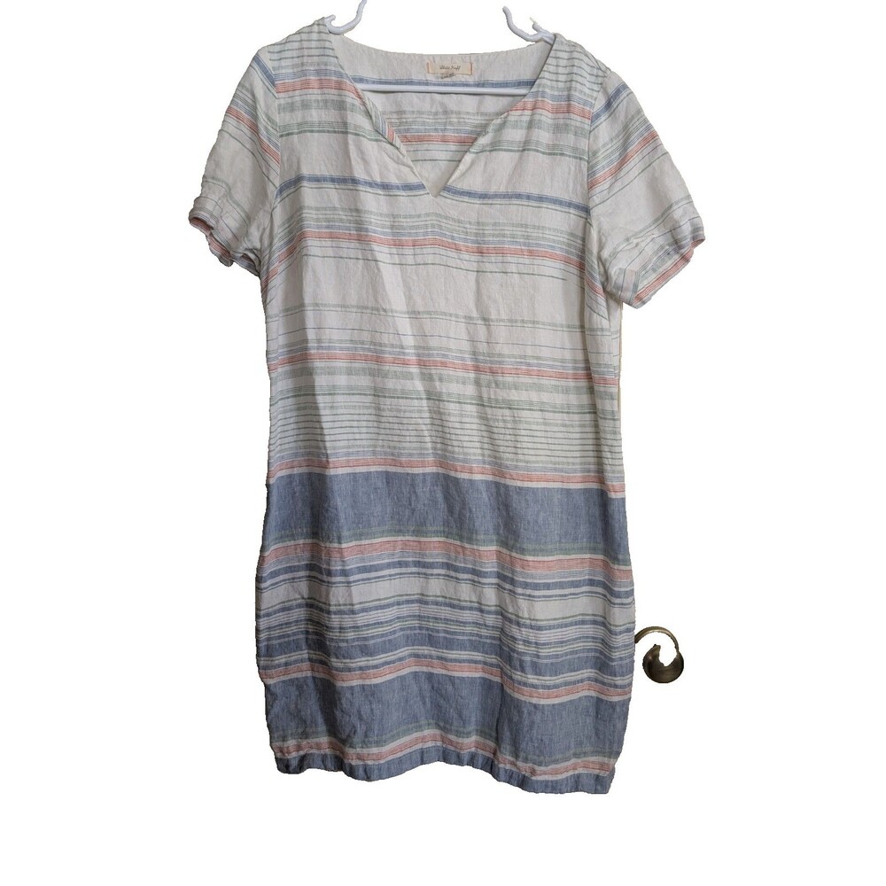 White Stuff Linen Blend Striped Midi Dress US 16 Summer Beach Boho Vacation